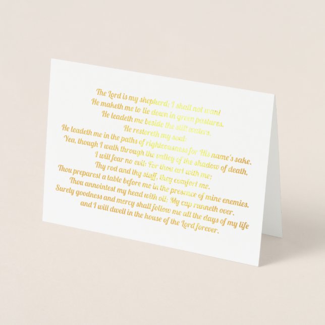 Carte Dorée Belle Psaume 23 Bible Verse Gold Foil Card (Devant)
