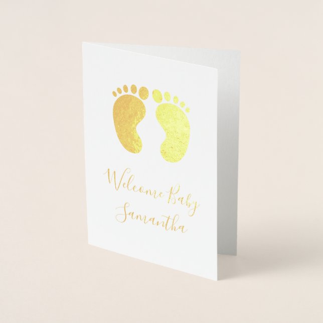 Carte Dorée Bienvenue bébé Nom personnalisé (Devant)