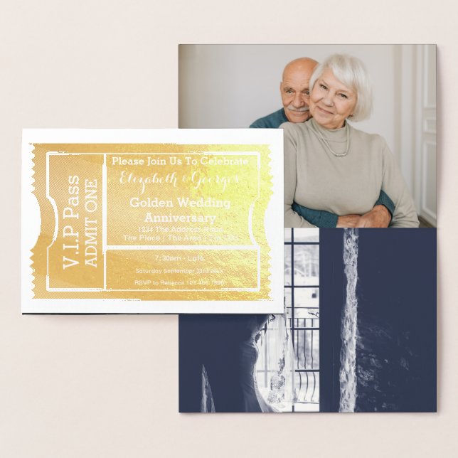 Carte Dorée Billet VIP Pass Anniversaire de Mariage de Diamant (Affichage)