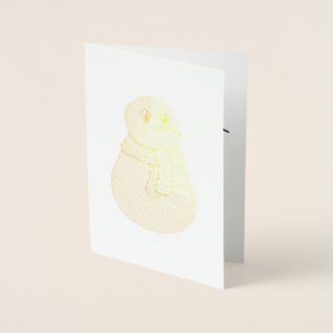 Carte Dorée Bonhomme de neige portant une écharpe jaune