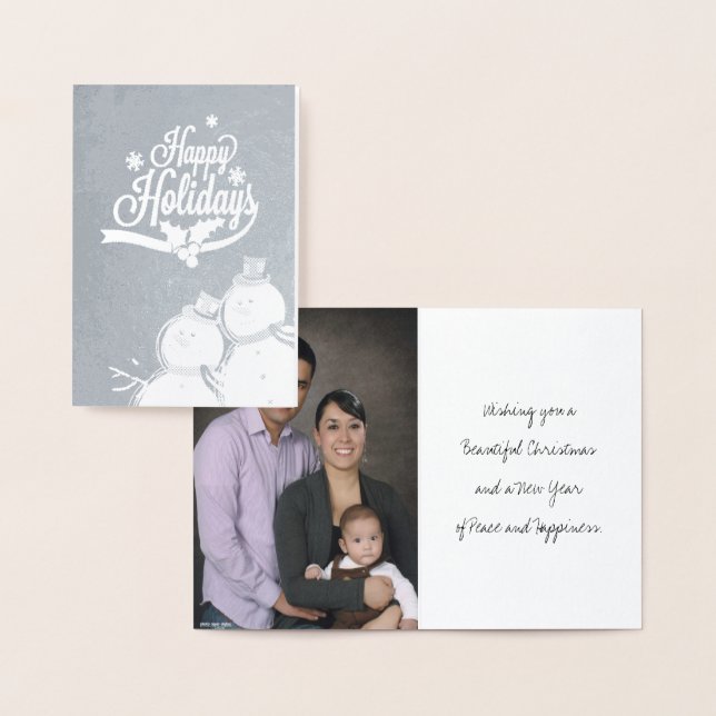 Carte Dorée Bonhomme de neige Rétro Joyeuses Fêtes (Affichage)