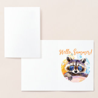 Carte Dorée Bonjour Raton laveur d'été en lunettes de soleil A