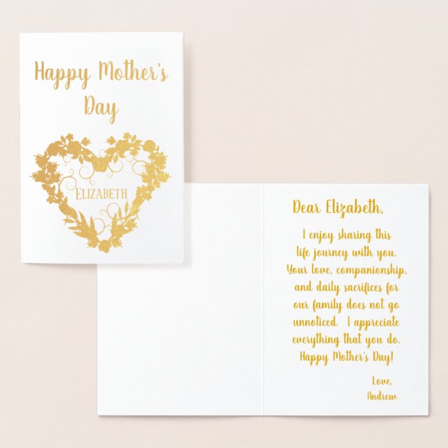 Carte Dorée Bonne fête des mères à ma femme (Affichage)