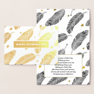 Carte Dorée Bonne Fête des pères. Élégant Motif en plumes