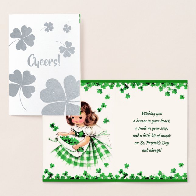 Carte Dorée Bonne Saint Patrick. Petite fille irlandaise (Affichage)