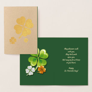 Carte Dorée Bonne Saint Patrick. Shamrocks Tricolor