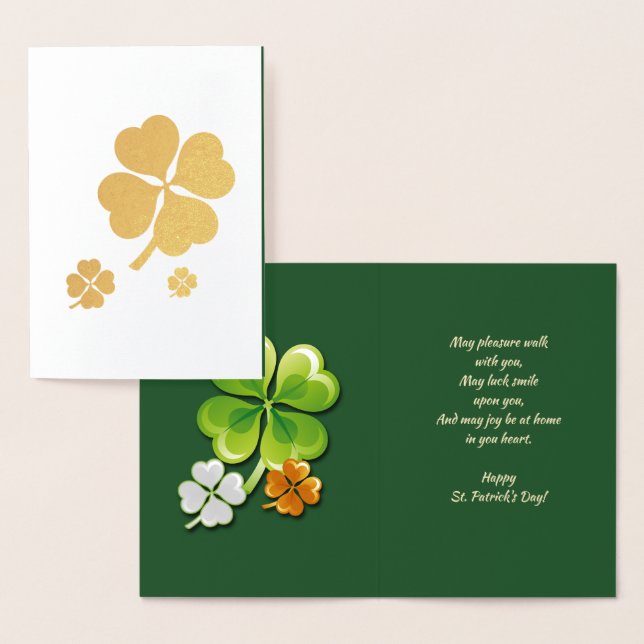 Carte Dorée Bonne Saint Patrick. Tricolor Shamrock Luxe (Affichage)