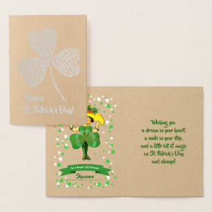 Carte Dorée Bonne Saint Patrick. Vintage petite fille irlandai