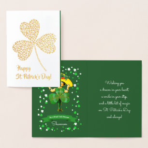 Carte Dorée Bonne Saint Patrick. Vintage petite fille irlandai
