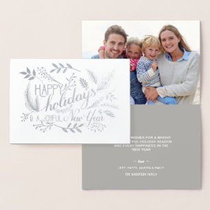 Carte Dorée Bonnes fêtes argent botanique d'art de mot de