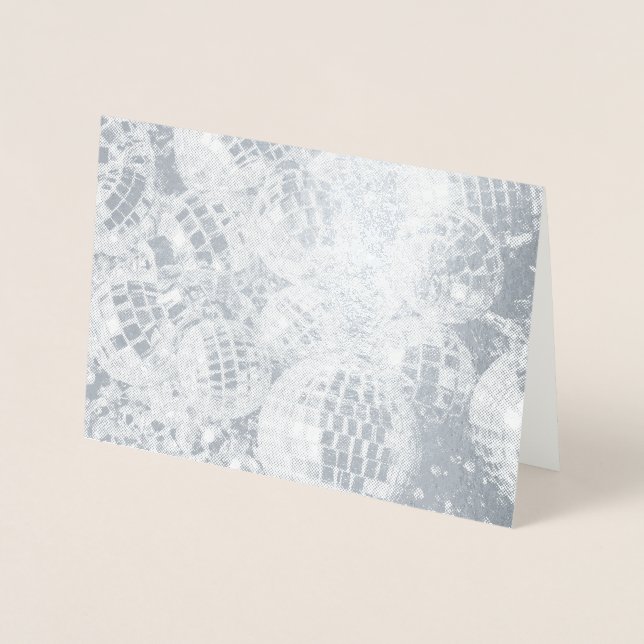 Carte Dorée Boules Disco Brillantes Ornements Argent (Devant)
