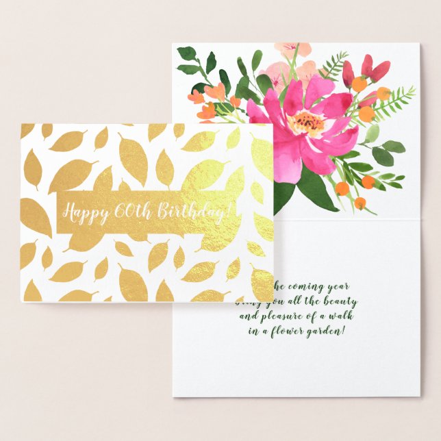 Carte Dorée Bouquet d'aquarelle toute occasion personnalisée (Affichage)