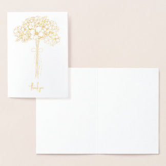 Carte Dorée Bouquet mariage Merci Fleur Or Embossé