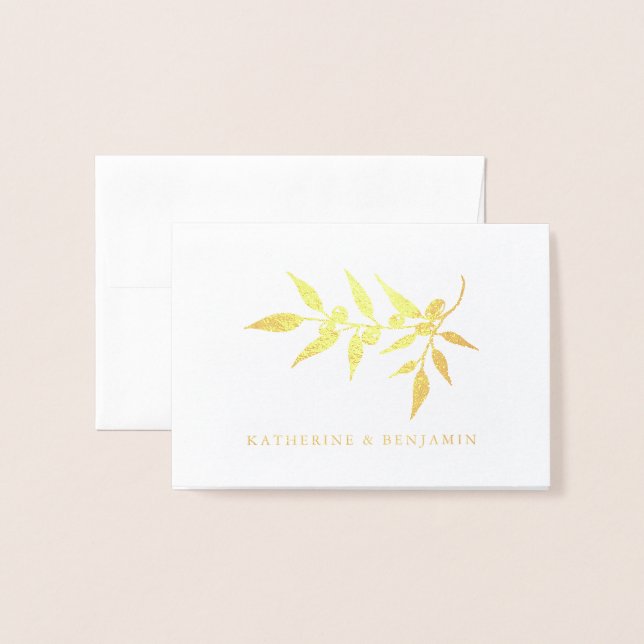 Carte Dorée Branche d'olive Gold File | Mariage (Devant avec enveloppe)