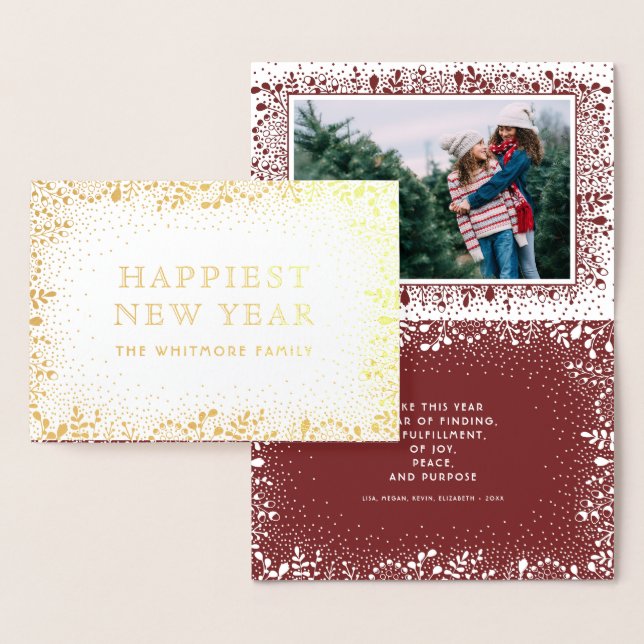 Carte Dorée Branches Frosty Photo de vacances (Affichage)