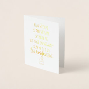Carte Dorée Bridezilla Très Drôle Bridesmaid ou Maid of Honor