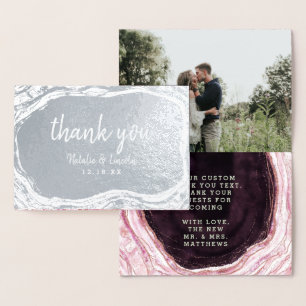 Carte Dorée Burgundy & Rose Gold Geode Merci Mariage Photo