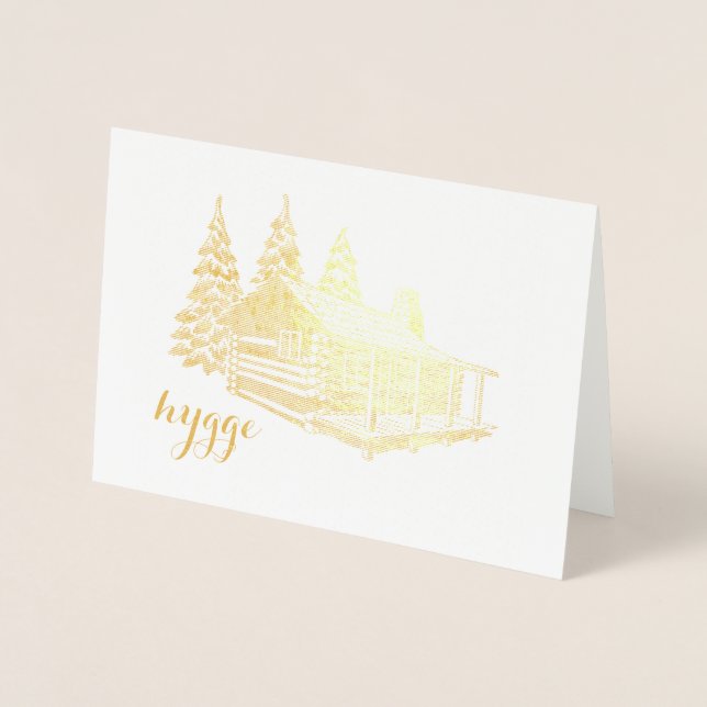 Carte Dorée cabine hygge dans les bois feuille d'or (Devant)