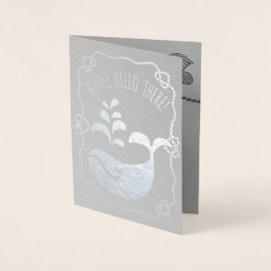 Carte Dorée Calembour nautique drôle de baleine bonjour là