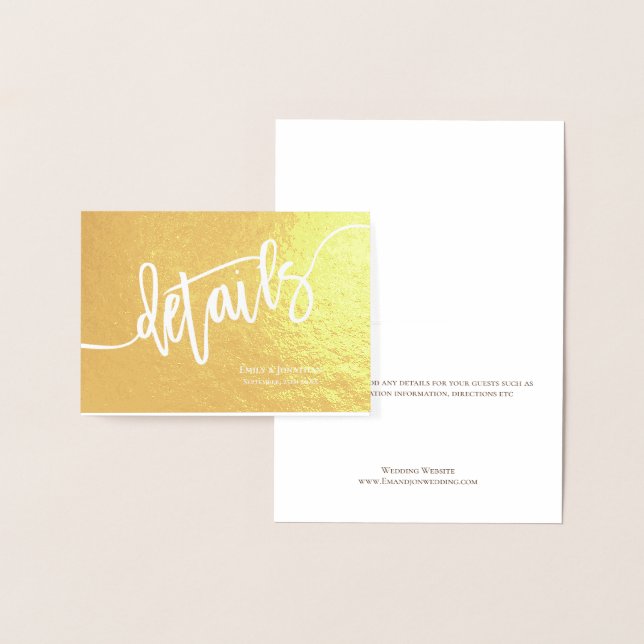 Carte Dorée Calligraphie Détails du Mariage Boîtier Or (Affichage)