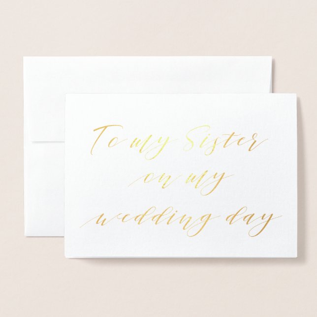 Carte Dorée Calligraphie moderne à ma soeur le jour de mon mar (Devant avec enveloppe)