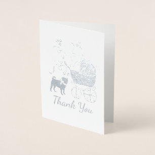 Carte Dorée Carlin Chien Baby shower Garçon Bleu avec Bow