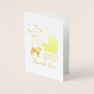 Carte Dorée Carlin Chien Baby shower Gris Chiot Chien Neutre G