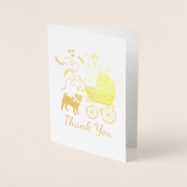 Carte Dorée Carlin Chien Baby shower Gris Chiot Chien Neutre G (Devant)