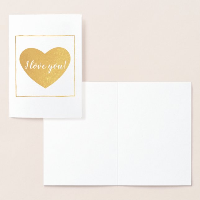 Carte Dorée Carré avec cœur Je t'aime (Affichage)