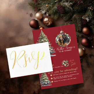 Carte Dorée C'est la saison pour être marié Arbre de Noël RSVP