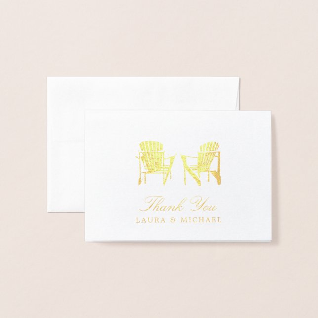 Carte Dorée Chaises de plage Gold Foil Adirondack | Mariage (Devant avec enveloppe)