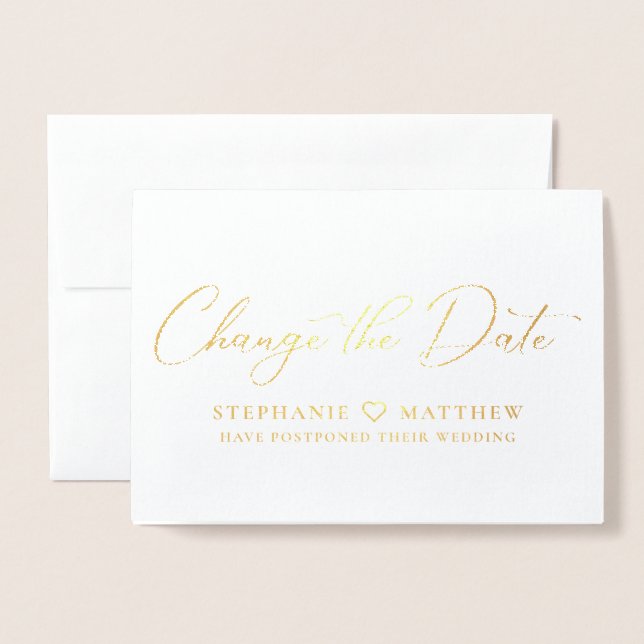 Carte Dorée Change The Date Élégant Police de caractères Scrip (Devant avec enveloppe)