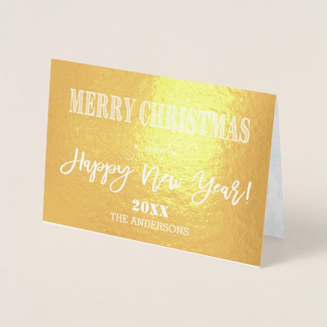 Carte Dorée Charm Joyeux Noël Joyeux Nouvel An Photo de famill (Devant)