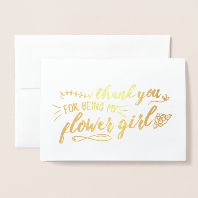 Carte Dorée Charmante Merci Fille Fleur (Devant avec enveloppe)