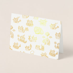 Carte Dorée Chats amusants, lait et magie.