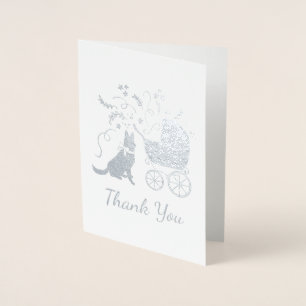 Carte Dorée Chien berger allemand Baby shower fille rose