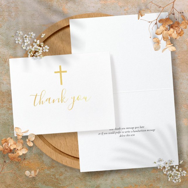 Carte Dorée Christian Elegant Script Merci (Christian Elegant Script Thank You Foil Card)