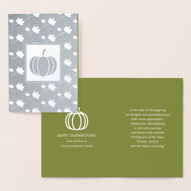 Carte Dorée Citrouilles et Feuilles en chute Thanksgiving Luxe (Affichage)