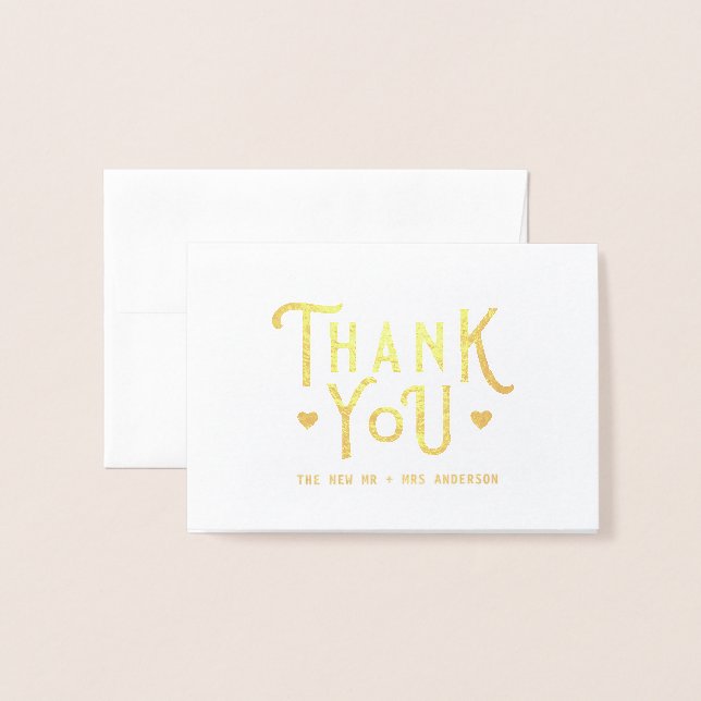 Carte Dorée Coeur de Merci élégant | Mariage photo (Devant avec enveloppe)