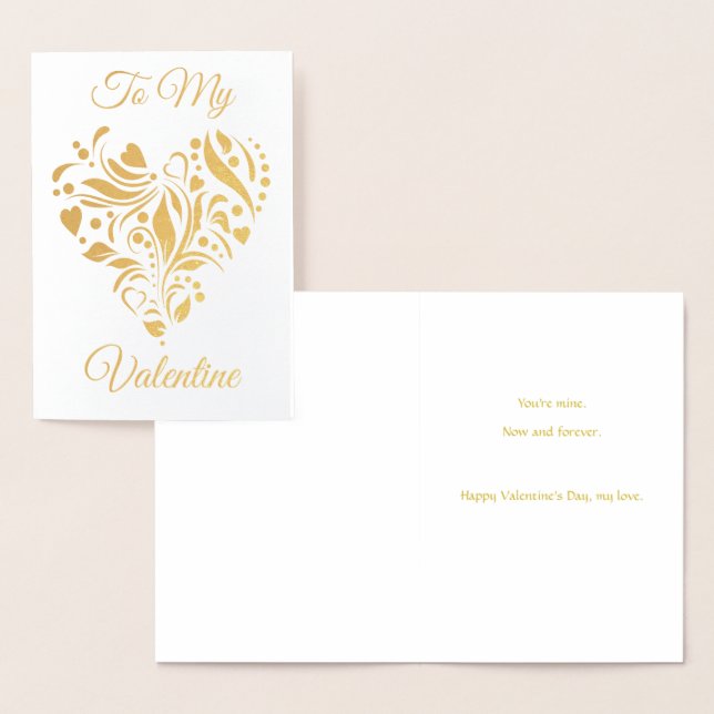 Carte Dorée Coeur décoré Valentine (Affichage)