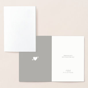 Carte Dorée Coeur en feuille d'argent avec flèche mariage mono
