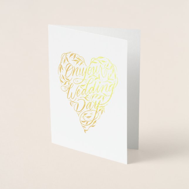Carte Dorée Cœur pour le jour de votre mariage (Devant)