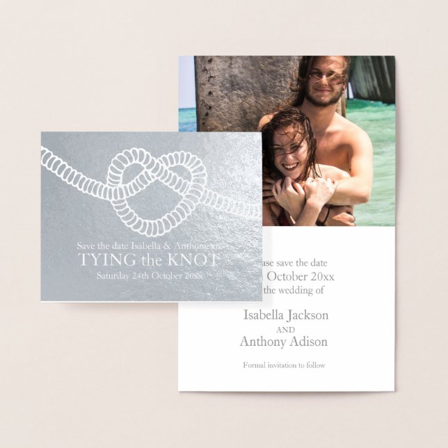 Carte Dorée Coeur Tying the Knot mariage argent enregistrer la (Affichage)