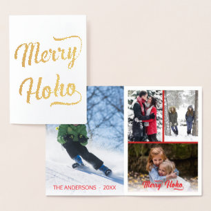 Carte Dorée Collage de Noël Joyeux Ho Ho Rouge