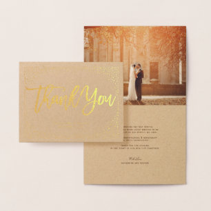 Carte Dorée Confetti Points Chic Brush Script Mariage Merci