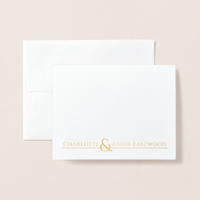 Carte Dorée Couple Nom Mariage Monogram Gold Foil (Devant avec enveloppe)