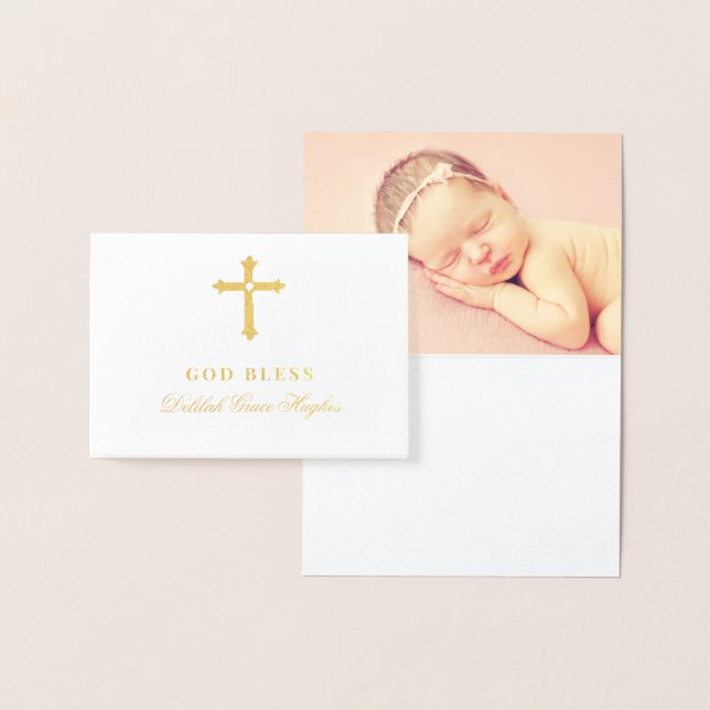 Carte Dorée Croix d'or Dieu Bénie Baptême Religieux Bébé (Affichage)