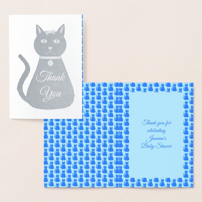 Carte Dorée Cute Blue Baby Boy Chat Baby shower Merci (Affichage)