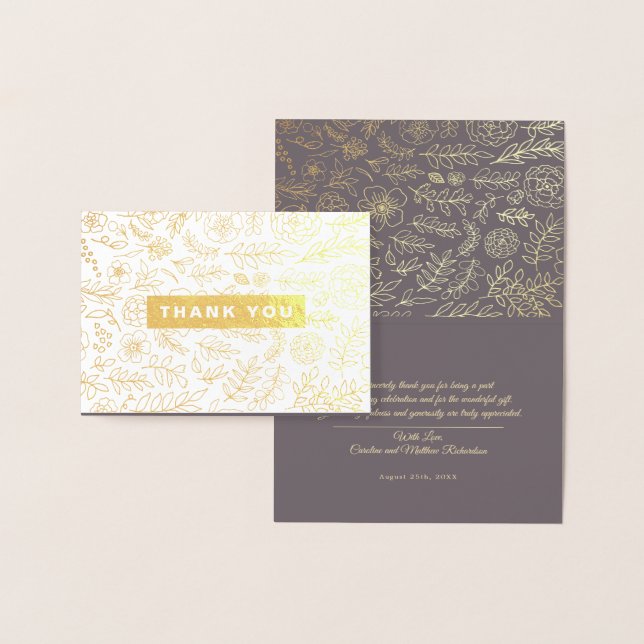 Carte Dorée Dark Mocha Gold Floral Merci Mariage (Affichage)