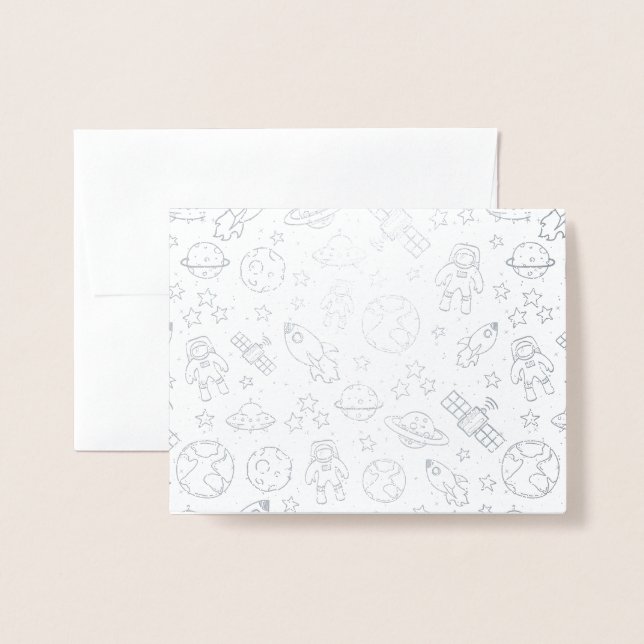 Carte Dorée Doodles spatiaux (Devant avec enveloppe)